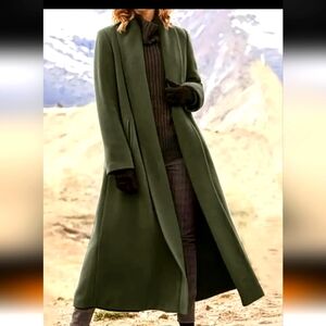 Nwt. Elegant Long Dark Olive Open Coat